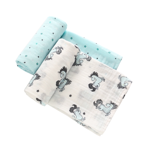 Baby Einhorn Musselin Decken 2er Pack, 100% Baumwolle Swaddle, Kleinkind Infant Quilt 47 "x 47"