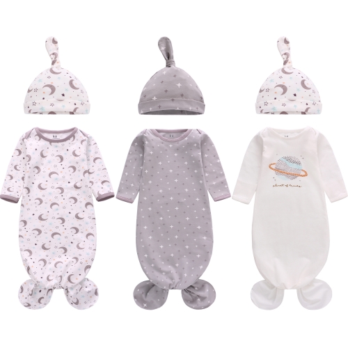 3er Baby Schlafsack Schlafanzug Schlafstrampler mit Mütze Baumwolle 0-6 6-12 Monate